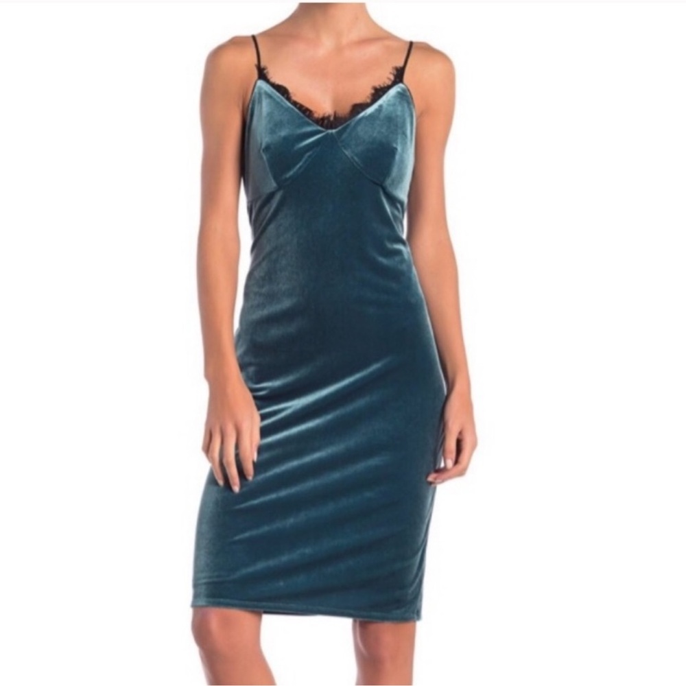 NWT Cynthia Steffe x Lord + Taylor Arianna Velour Lace Trim Slip Dress Teal Sz 2
